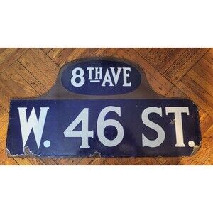 NYC RARE Theatre District Humpback Street Sign Enamel Porcelain c. 1910